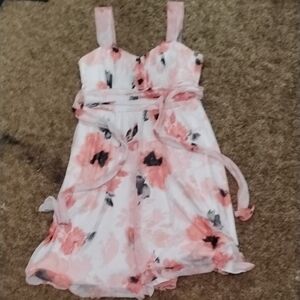Floral Pink and White Kids Dress